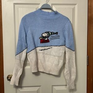 American Eagle Peanuts Snoopy mock neck sweater blue & white & graphic of Snoopy